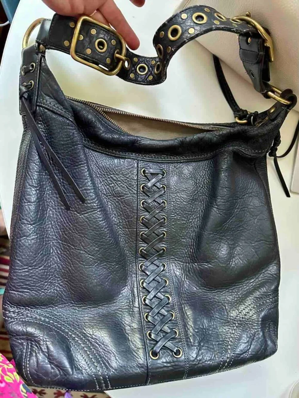 Vintage COACH LEGACY Slouchy Black PebbledLeather Lace-Up Hobo Bag 10400 Loved